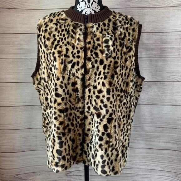 Parkhurst Outdoor Edition Cheetah Print Sweater Vest with Zipper Front Size XL - Picture 1 of 12